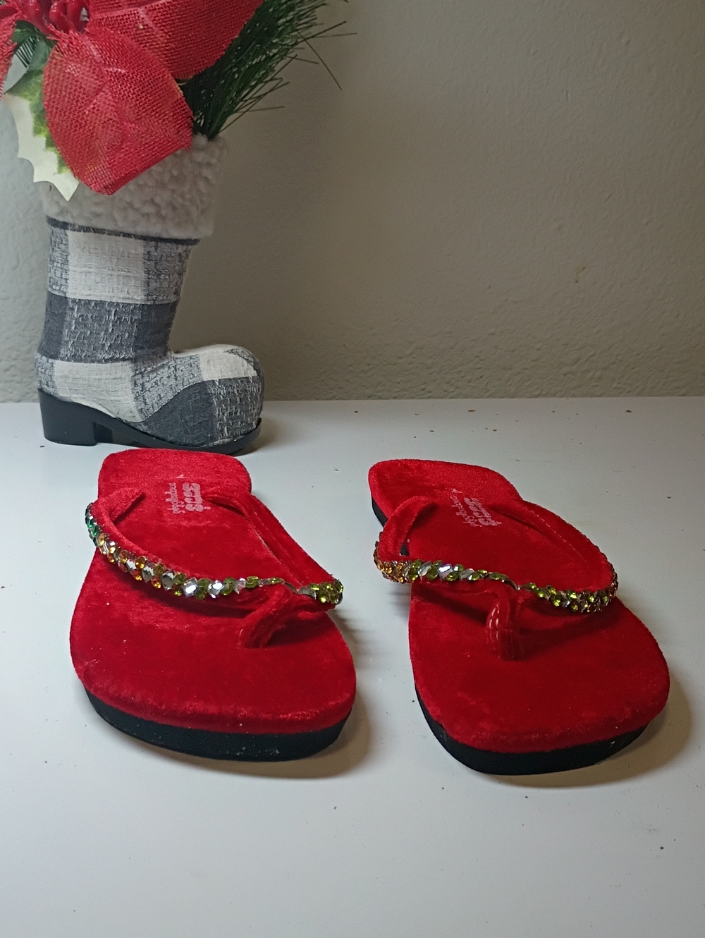 Red Velvet Jeweled Women's Flip Flop Sandals